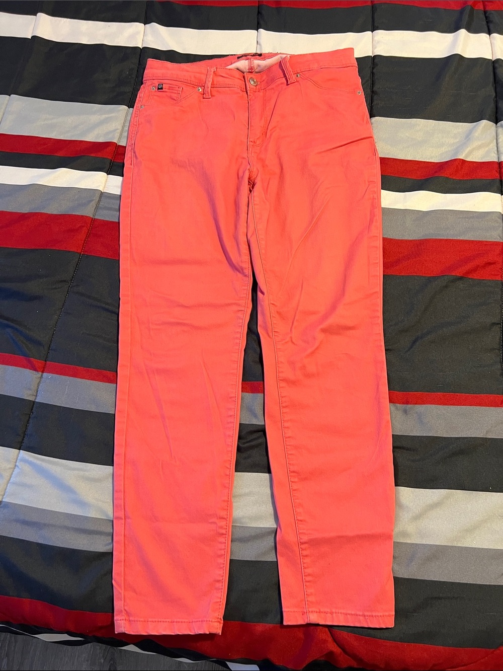 Bright Coral Straight-Leg Pants